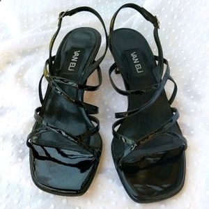 Vaneli Black Patent Low Heel Sandals Size 11M